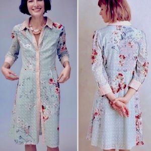 Varun Bahl Anthropologie Eyelet Blue and Pink Floral Dress
